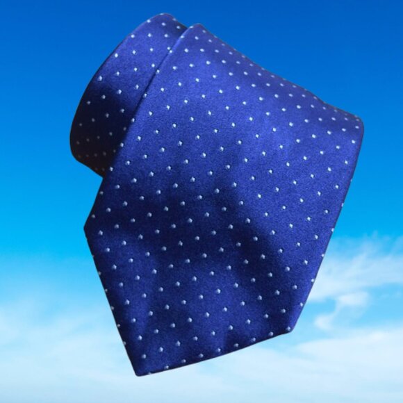 BRIONI Navy Blue Aqua Micro Polka Dots handmade Geometric Handmade Silk Neck Tie - Picture 3 of 11